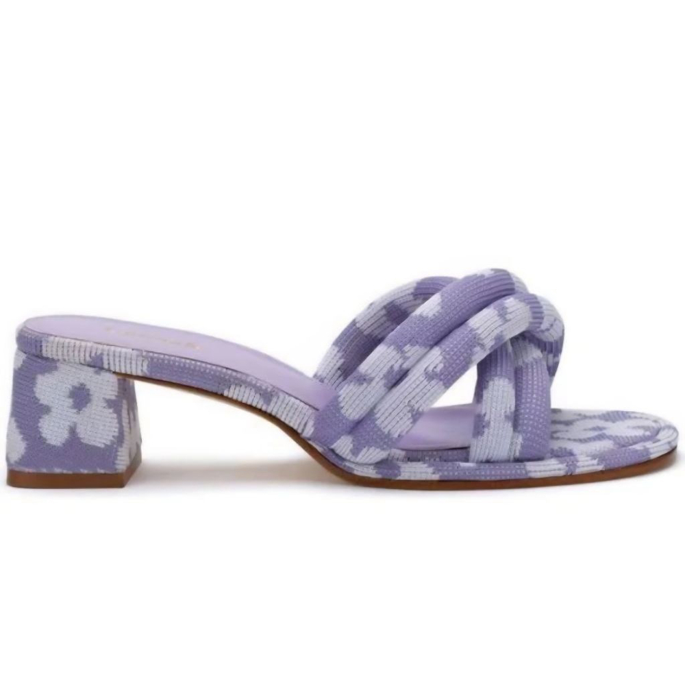LARROUDE Laguna Lilac Lavender Purple Floral Knit Block Heel Sandals Size 6